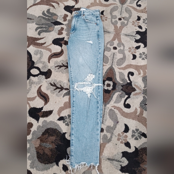 Garage Mom Jeans Size 0 Distressed Ripped High Rise Grunge Raw Hem Cotton 24x27 - Picture 3 of 12